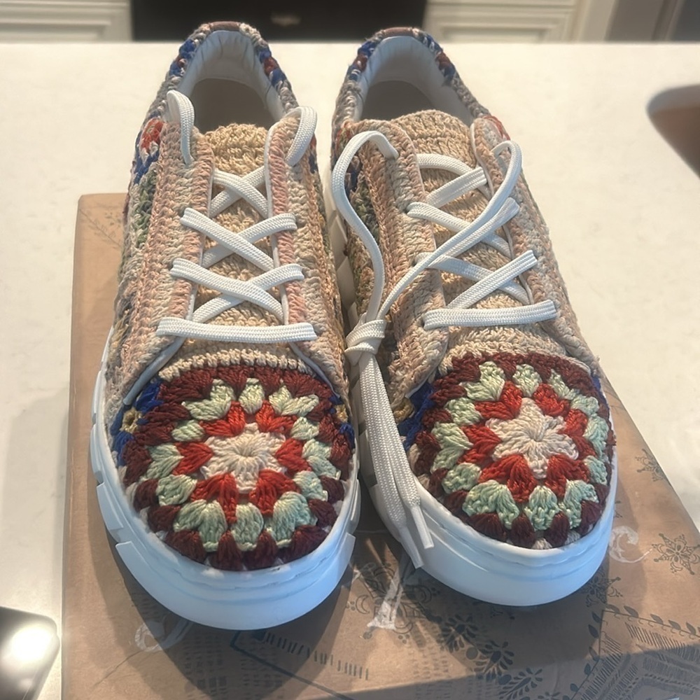 Free People Catch Me Multicolor Crochet Platform Sneakers- never worn- no box - Picture 9 of 11